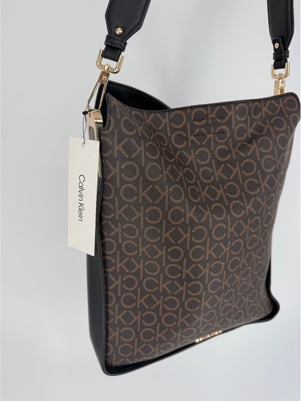 Calvin Klein Brown and Black Monogram Crossbody Shoulder Bag